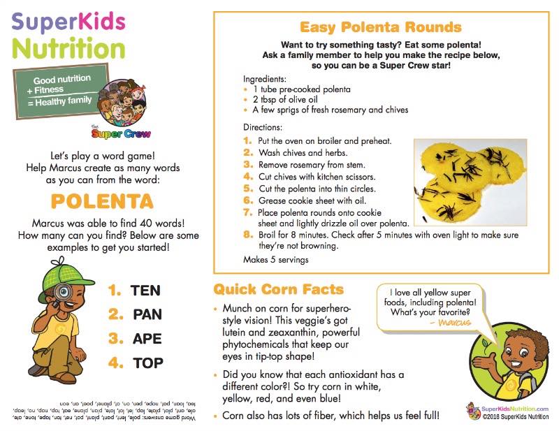 kids nutrition recipe activity easy polenta chips with the Super Crew