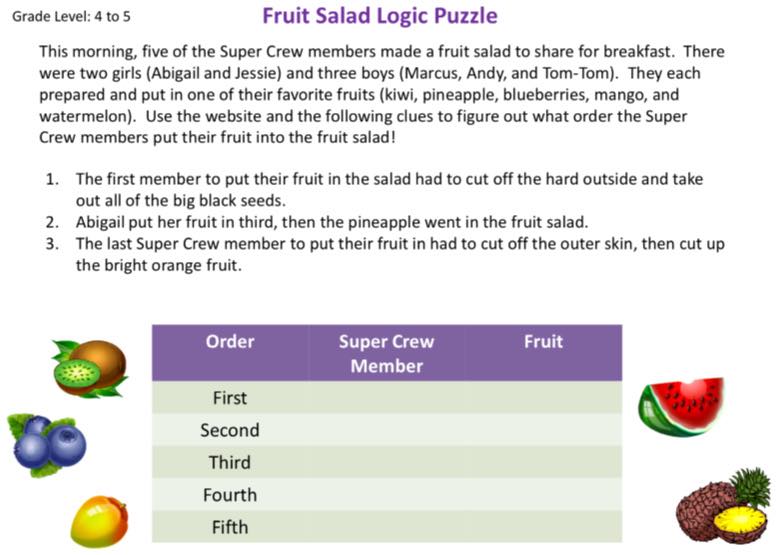 fruit salad logic puzzle superkids nutrition